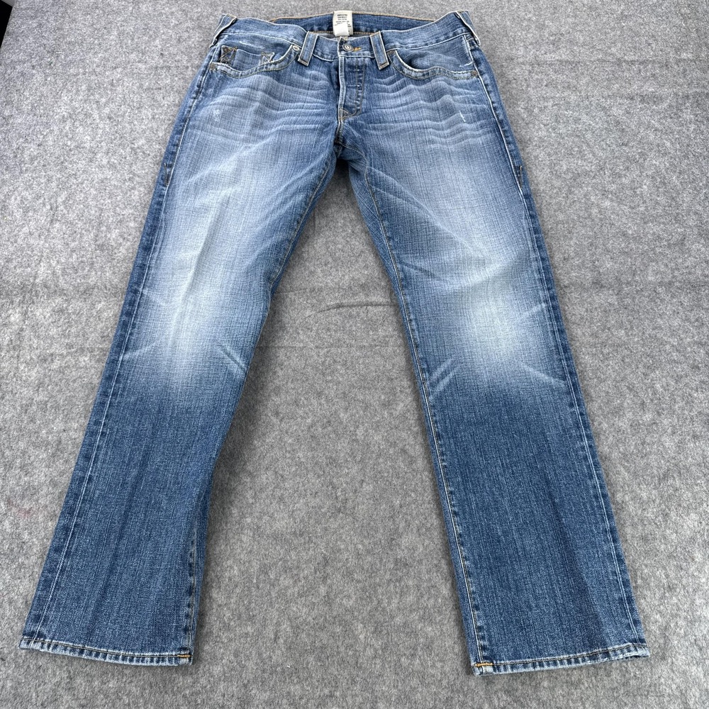 True Religion Jeans Mens 36x33 Blue Light Wash Geno Straight Leg Made USA